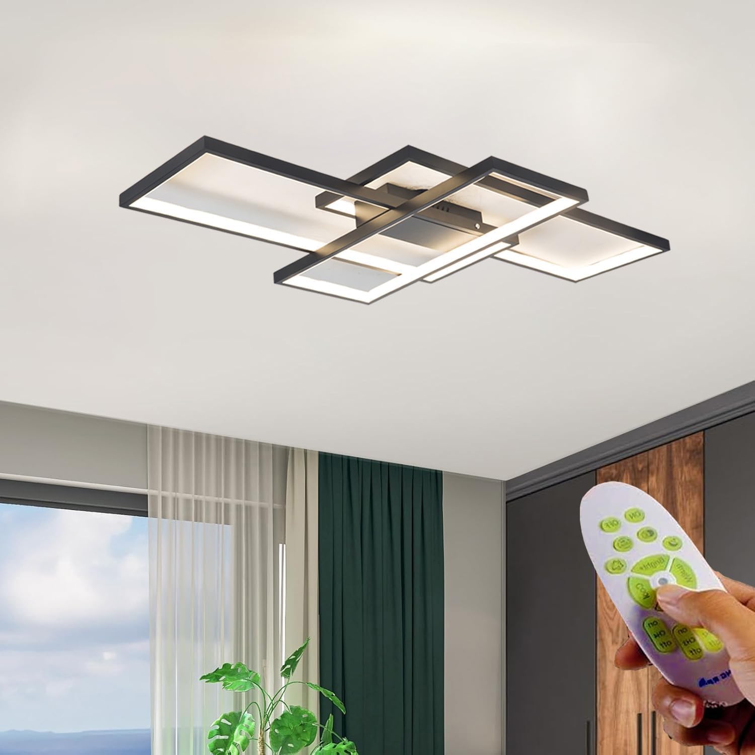 Deckenlampe Wohnzimmer,Led Deckenleuchte Einbau Led Rechteckig mit Fernbedienung Dimmbar deckenlampe schlafzimmer 3000K-6000K für Esszimmer Wohnzimmer. (80 * 45CM/65W,schwarz)