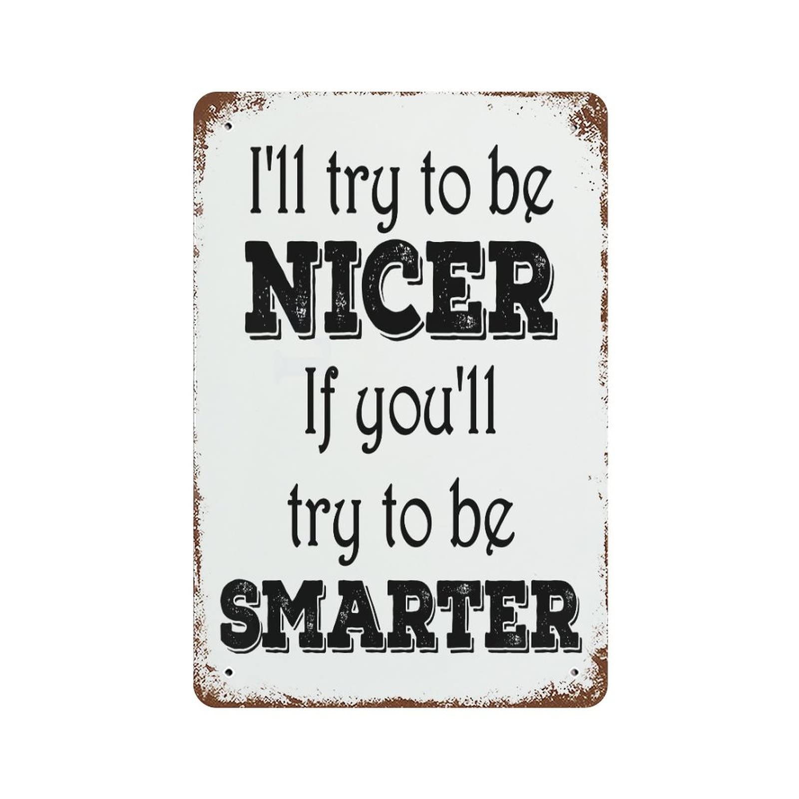 I’LL Try to BE Nicer IF You’LL Try to BE Smarter Aluminum Sign Inspirational Quote Aluminum Metal Sign Kitchen Metal Tin Sign Wall Home Decor Bar 8 X 12 Inch