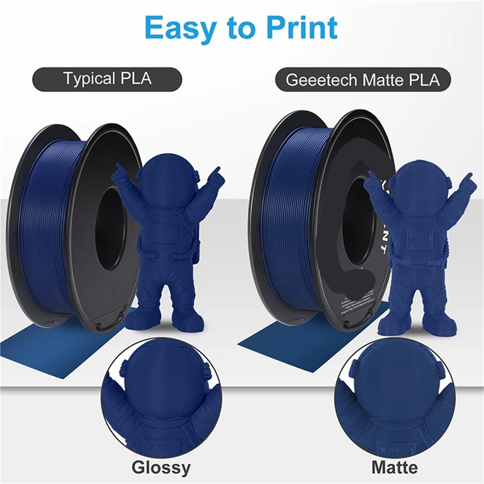 Filament pour Imprimante 3D Filament mat PLA 1,75 mm, bobine de kg (2,2 lb), matériau d'imprimante 3D, acide polylactique, texture givrée(Matte Blue)