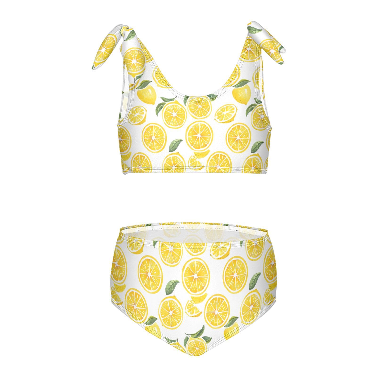 Lemon Slice Girls Two Piece Tankini Swimsuits Summer Bathing Suit Beach Swimwear Set, 9-10T