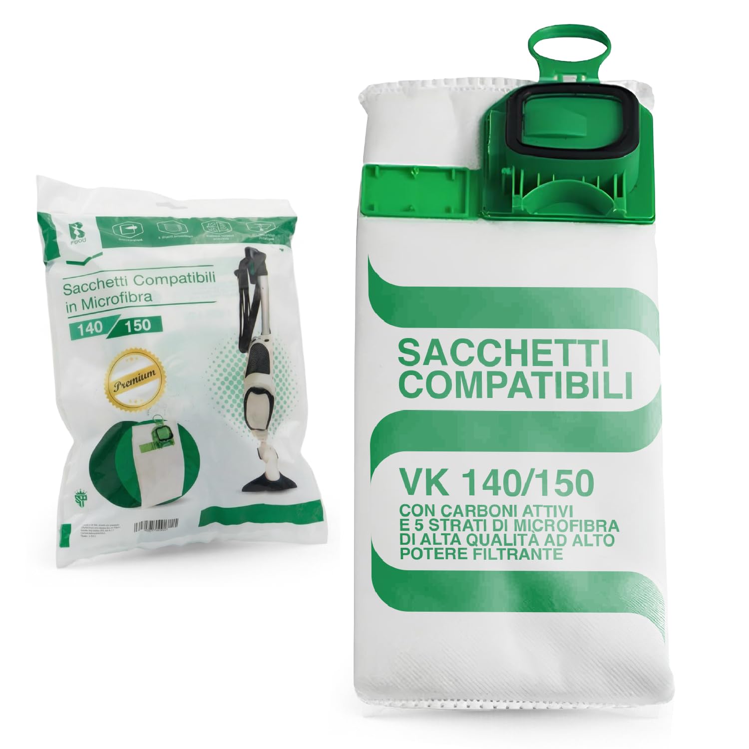 PIESSEONLINE 6 Sacchetti in Microfibra Adattabile per Aspirapolvere Folletto modello VK140-150