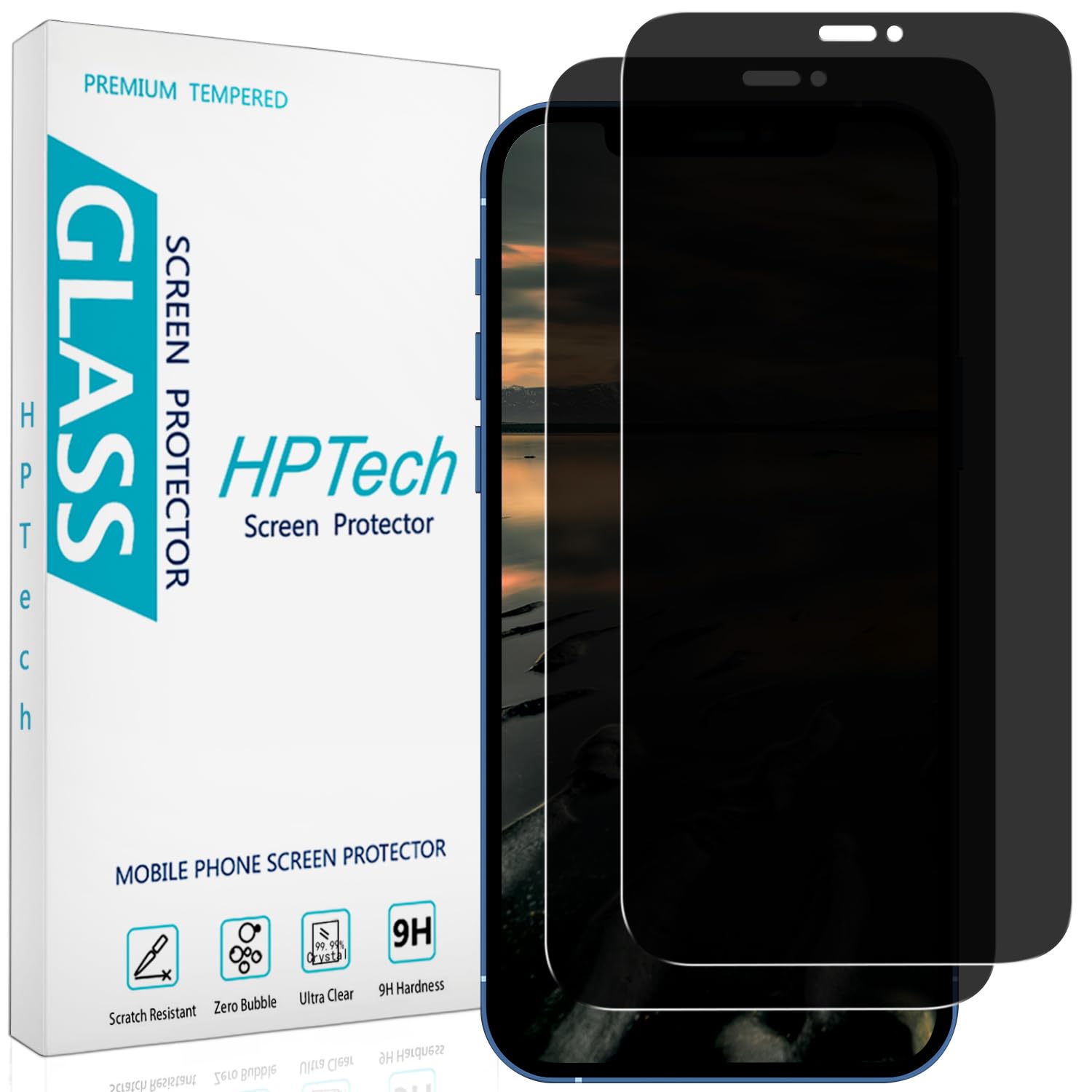 HPTech (2 Pack) Privacy Screen Protector for iPhone 12 Pro Max 6.7 Inch Anti Spy Tempered Glass, Anti Scratch, Bubble Free