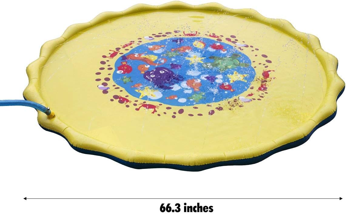 Uiter Sprinkle & Splash Play Mat, 60'' Blue Inflatable Pool, Sprinkler Pad, Wading Pool, Summer Outdoor Water Toys