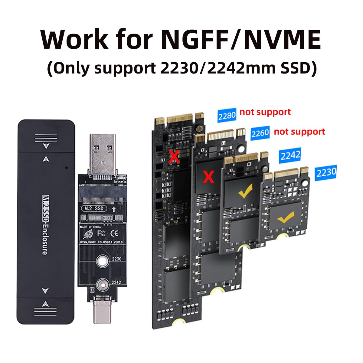 Obudowa PCBA 10 Gb/s z adapterem USB 3.0 Type-C na NVMe M-Key M.2 SATA SSD, 2242/2230 mm, chipset RTL9210B