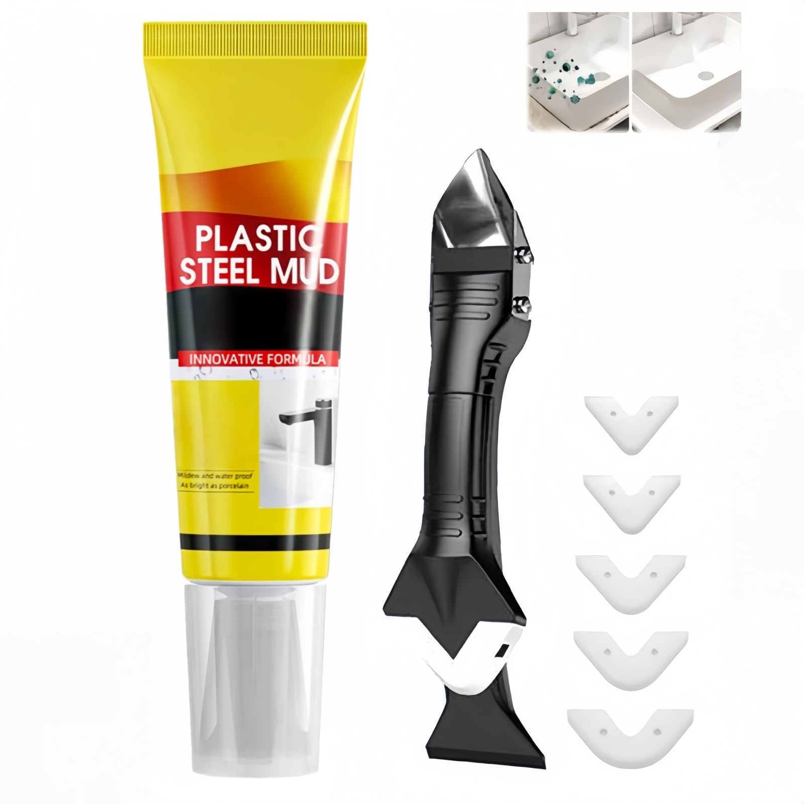 Anti Mould White Bathroom & Kitchen Sealant with Scraper, Strong Adhesion Caulking Kit, Waterproof, Crack-Proof, for Sink, Shower, Window, Tiles - Multifunctional Quick Dry Decorators Caulk