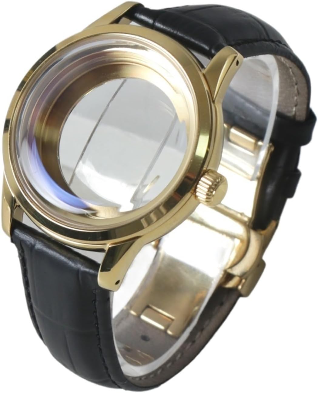NH35 GS 39mm Stainless Steel Watch Case with Leather Strap for NH35/NH36 Automatic Movement