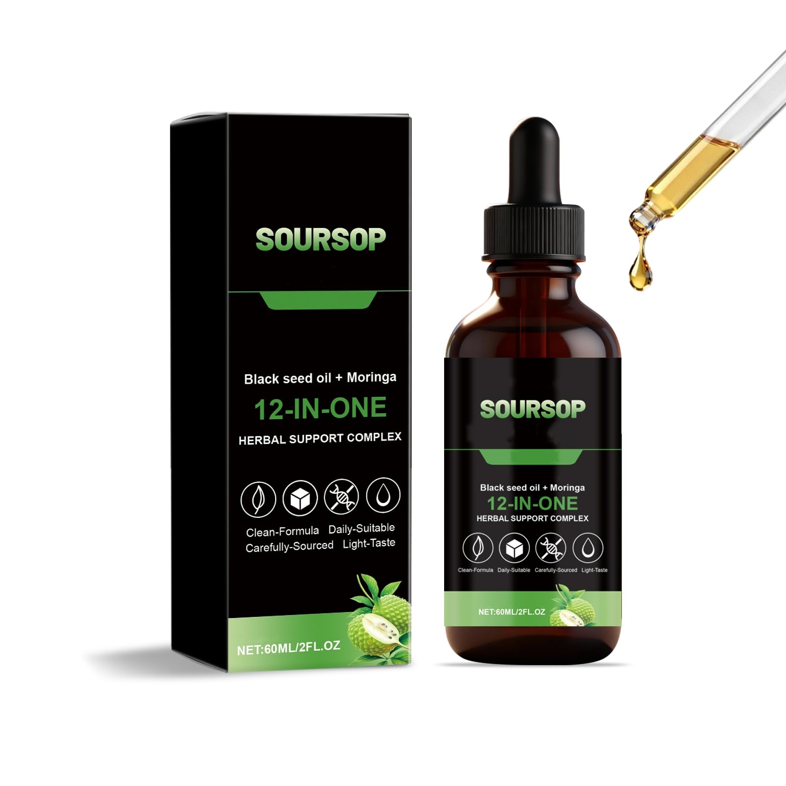 Huile de corossol liquide | Soutien de l'immunité et de la flore intestinale | 60 ml / 2 oz liq.,1pcs
