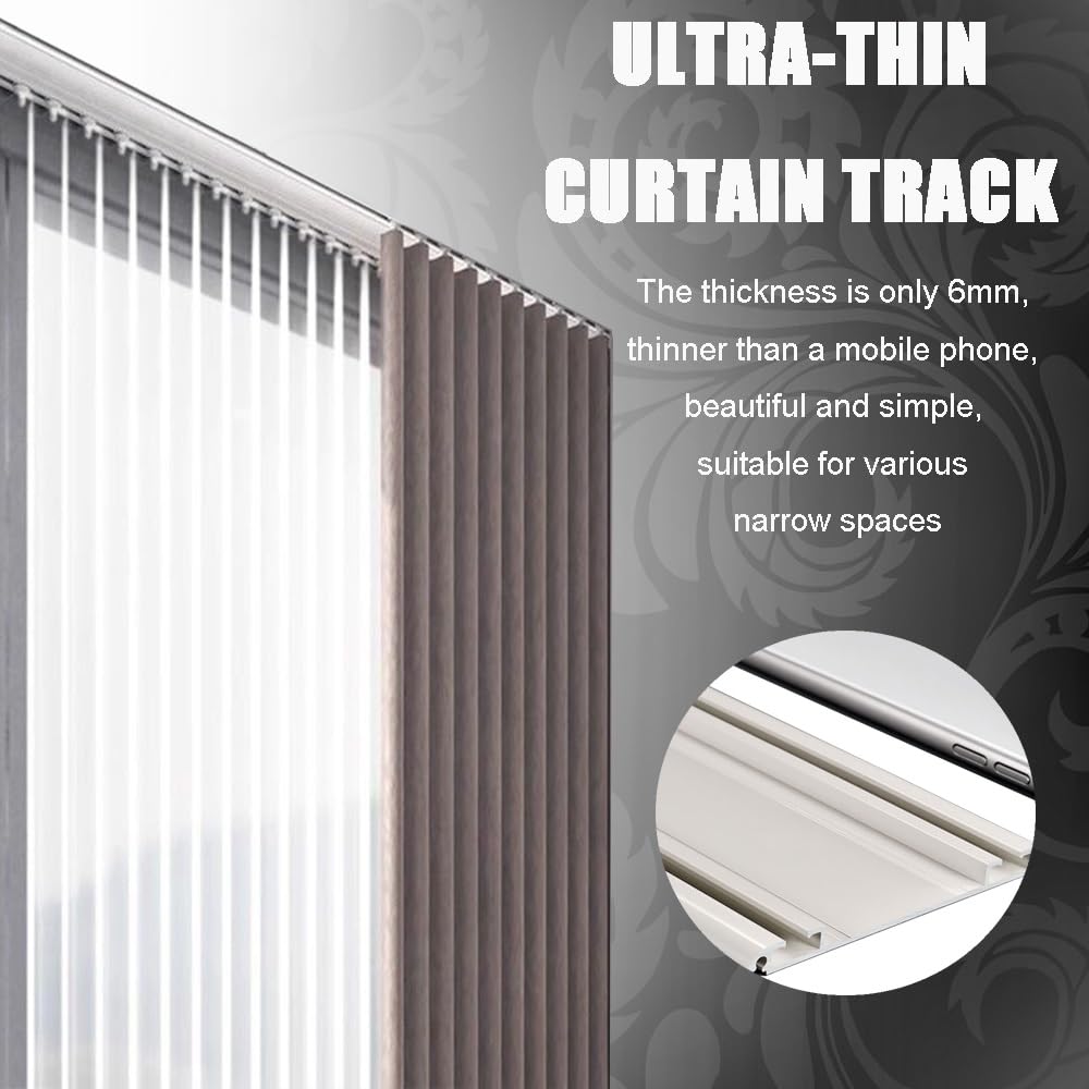 Aluminium 2-läufig Vorhangschienensystem für Raumteiler Schiebevorhänge Ultra dünnes Design für Wohnzimmer Krankenhaus Flügelfenster Schwarz (100cm)