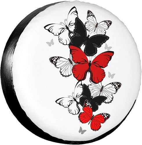 Cubierta de neumático de repuesto con mariposas blancas y negras, a prueba de polvo, para remolque, caravana, arena, muchos vehículos, 15 pulgadas