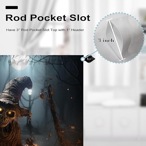 Miniatura 5 de Halloween Kitchen Curtains Horror Skull with Magic Hat Pumpkin Lantern Moon Night Rod Pocket Small Drapes Cafe Curtain Bedroom Window Drapes 2