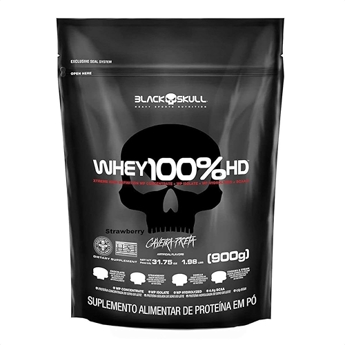Whey 100% Hd - 900G Refil Morango, Black Skull Whey 100% Hd - 900G Refil Morango, Black Skull
