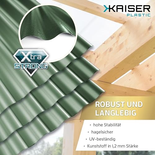 KAISER plastic® Wellplatten grün | Wellplatten Dach, Welldach Kunststoff | Dachplatten wetterfest | Überdachung | Sinus 76/18 – 90 x 200 cm | 5 Stk.