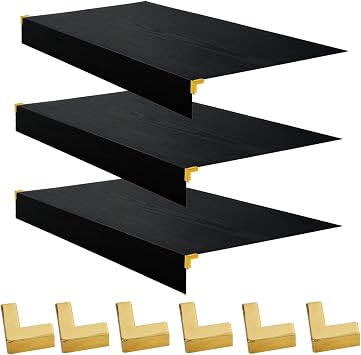 3 Pack Foamed PVC Wooden Wire Shelf Covers for Closet and Pantry, Wood Wire Rack Cover for Removable Closet Decoration Black & 3 Pack, 24 x 12 inch