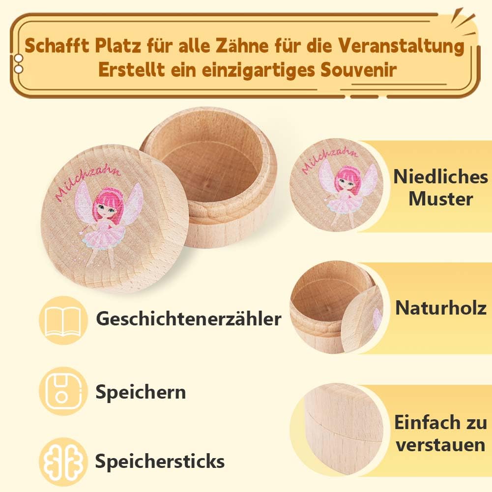 Milchzahndose Aus Holz - Aufbewahrungsbox Für Baby-Zähne Mit Zubehör