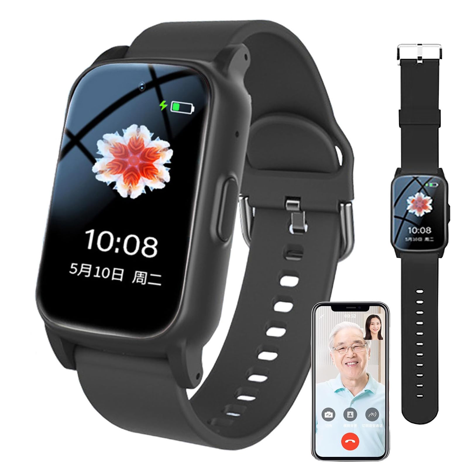 Localizzatore GPS Per Anziani, Orologio Con Rilevamento Cadute, Allarme Di Emergenza SOS, Tracciamento GPS In Tempo Reale, Videochiamate HD, Impermeabilità Ipx6, Utile Per Persone Con Demenza Black
