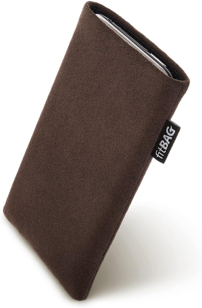 fitBAG Classic Brown Custom Tailored Sleeve for Nokia Lumia 1020. Genuine Alcantara Pouch with Integrated Microfibre Lining for Display Cleaning