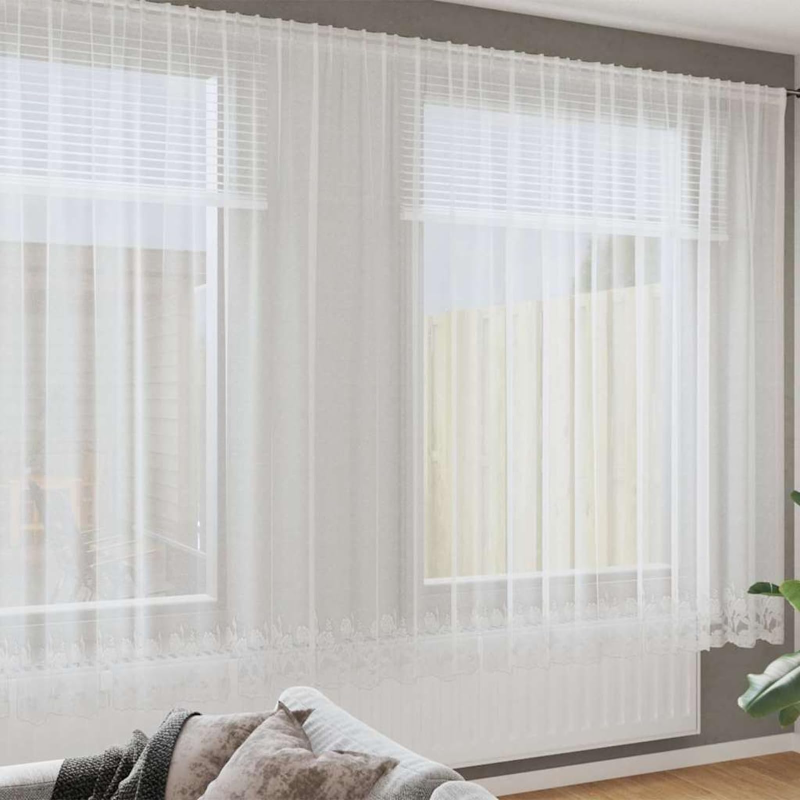 Gecheer Tenda in Pizzo con Tende Floreale Bianco 900 x 200 cm PoliestereTende Moderne