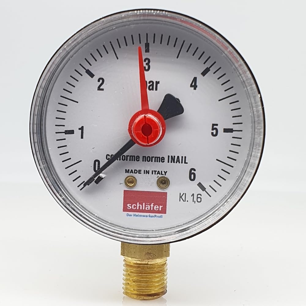 Schläfer Hydraulisches Manometer 63 Mm, 0-4 Bar, 3/8" Radialanschluss, Für Heizung & Wasser