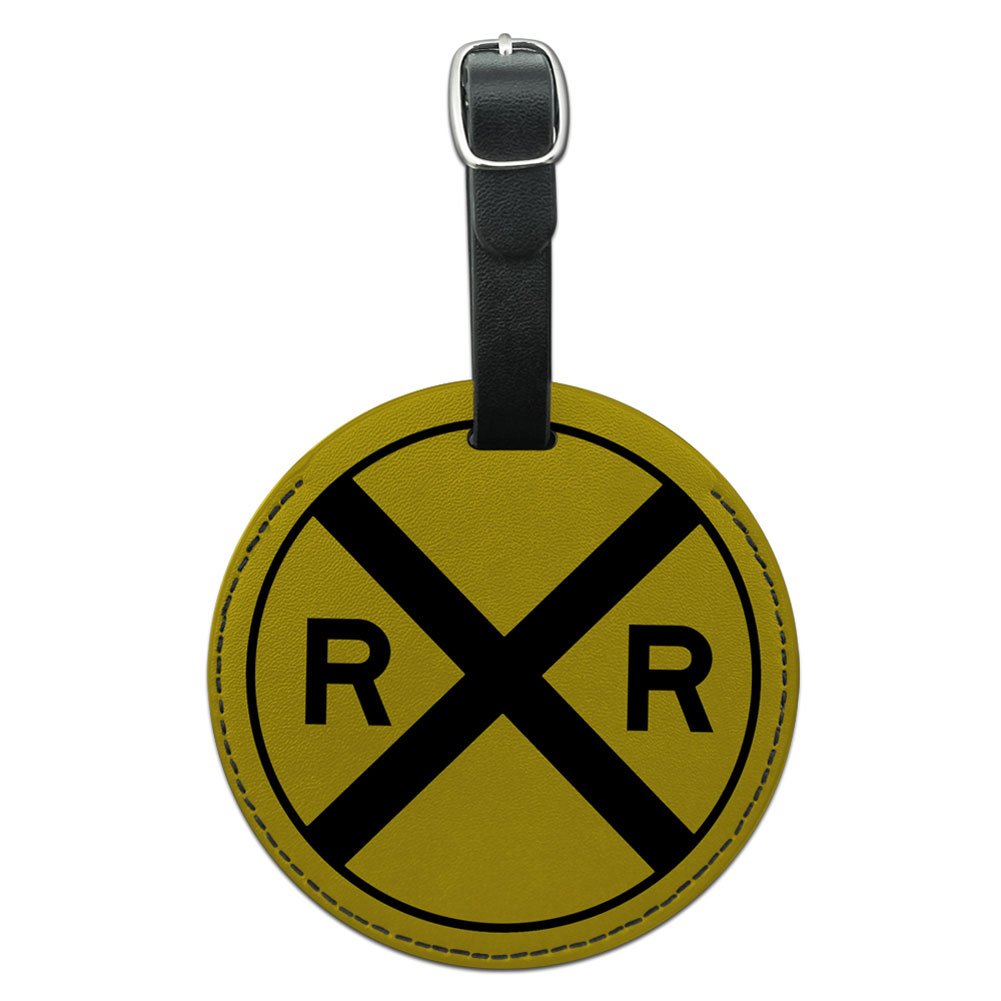 Graphics & More Railroad Crossing Traffic Sign Train Round Leather Luggage Id Tag Suitcase, Black