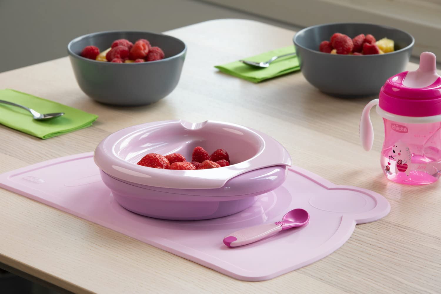 Chicco Set per la Pappa Composto da Tazza Training Cup, Primo Cucchiaio, Piatto Pappa Calda, Piatto Pappa Facile e Portavivande Termico, Età 6 Mesi +, Rosa, Versione per Bimba