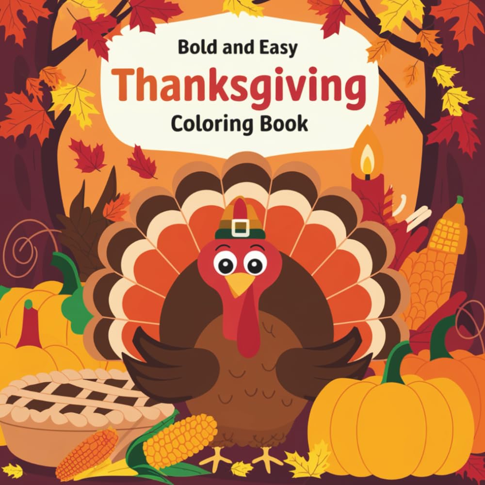 Bold and Easy Thanksgiving Coloring Book: Cozy Relaxing Pages with Turkeys, Pumpkins, and Charming Fall Scenes for All Ages