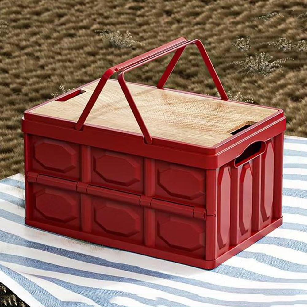 Cestini portaoggetti in plastica con coperchio in legno, pieghevoli, impilabili, per casa, giardino, campeggio, casse portaoggetti extra large
