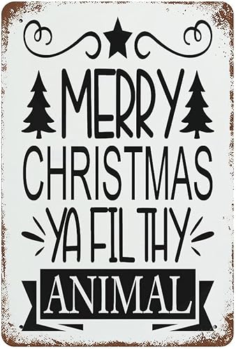 Wodevor Merry Christmas Ya Filthy Animal Aluminum Sign Seasonal Holiday Christmas Vintage Metal Tin Sign Wall Sign Bar Restaurant Wall Decoration