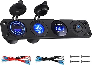 Thlevel Car Charger Switch Panel with QC3.0 USB & PD Type C Cigarette Lighter Socket LED Digital Voltmeter ON OFF Toggle for 12V 24V Truck Caravan Boat