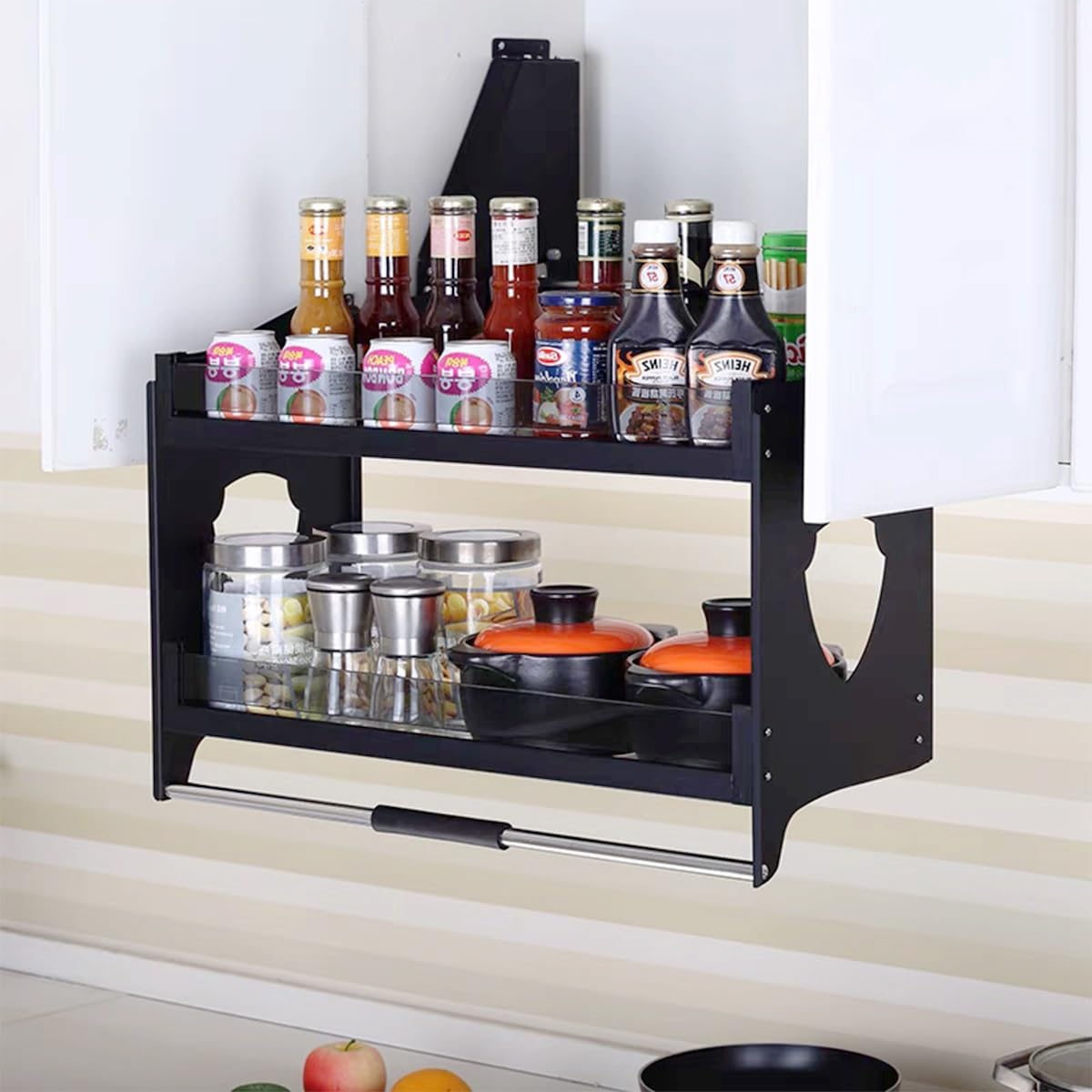 Étagère coulissante armoire cuisine 2 niveaux et organisateur rangement 24 pouces