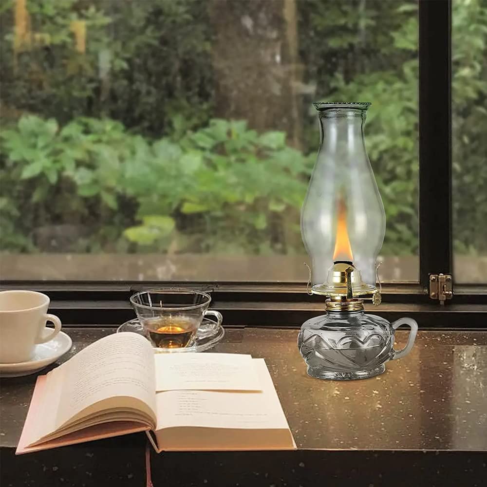 Lampes à huile pour l'intérieur, 12 chambres en verre avec poignée, design vintage pour éclairage d'urgence et extérieur, finition verre transparent