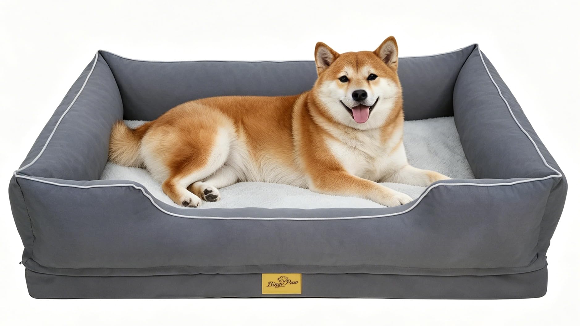 BingoPaw Large Orthopedic Dog Bed, 94.5 x 67 x 19.5 cm, Dog Mattress with Removable and Washable Cover, Dog Sofa with Waterproof Surface and Non-Slip Bottom, Grey