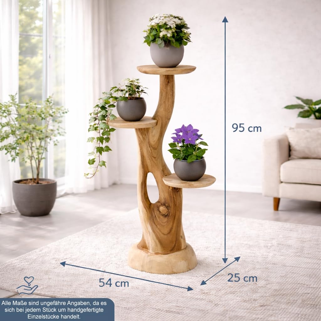 Blumenständer Blumentreppe Blumenpodest Blumenhocker Pflanzen Blumen Treppe Holz Massivholz Suar mit 3 Ablagen Höhe 95cm Pflanzenetagere Pflanzenständer