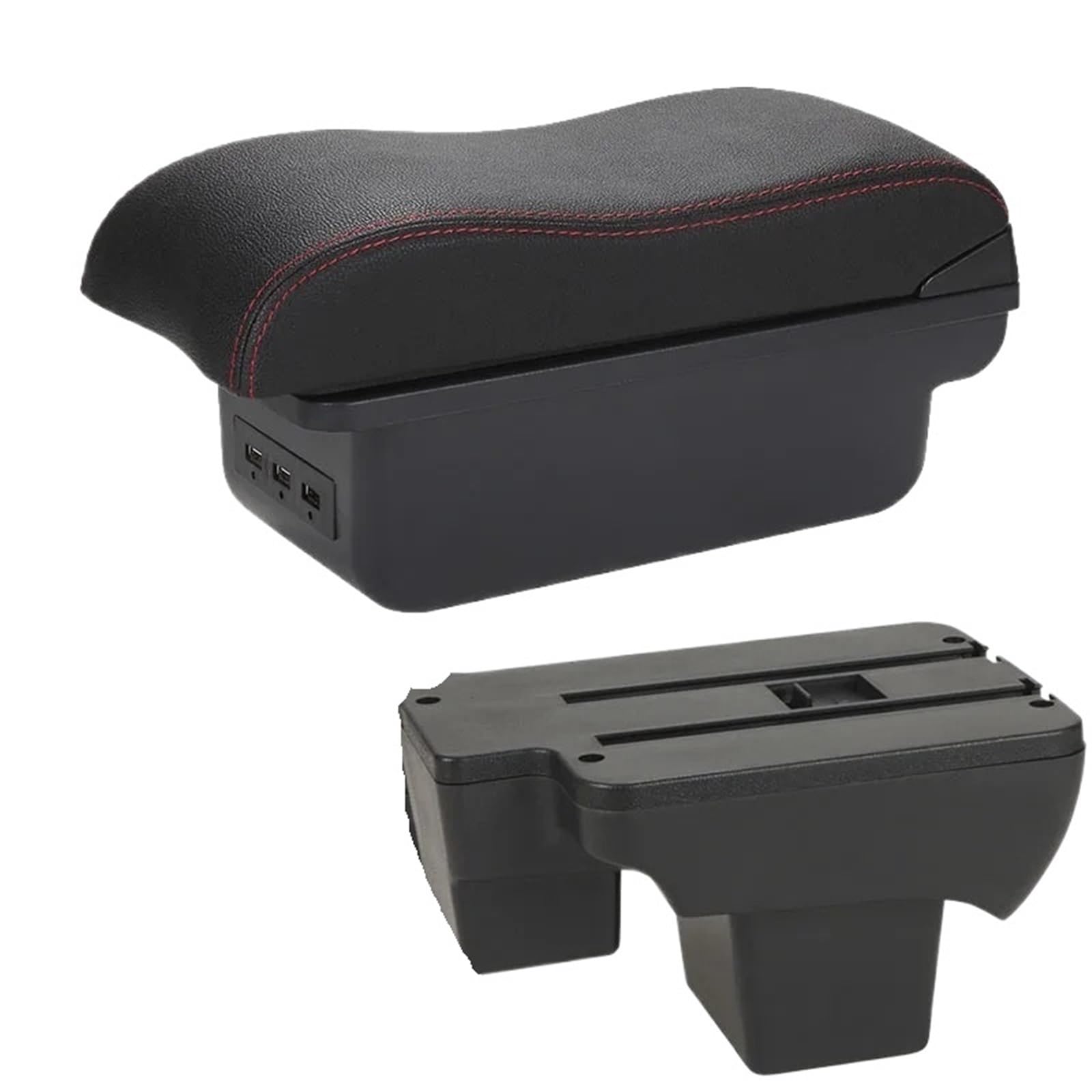 NOKRGQW Car Armrest Box For VW For Polo 2020 2021 2022 2023 2024 2025 Car Armrest Box Curved Surface Storage Accessories(B1 Black red 3USB)