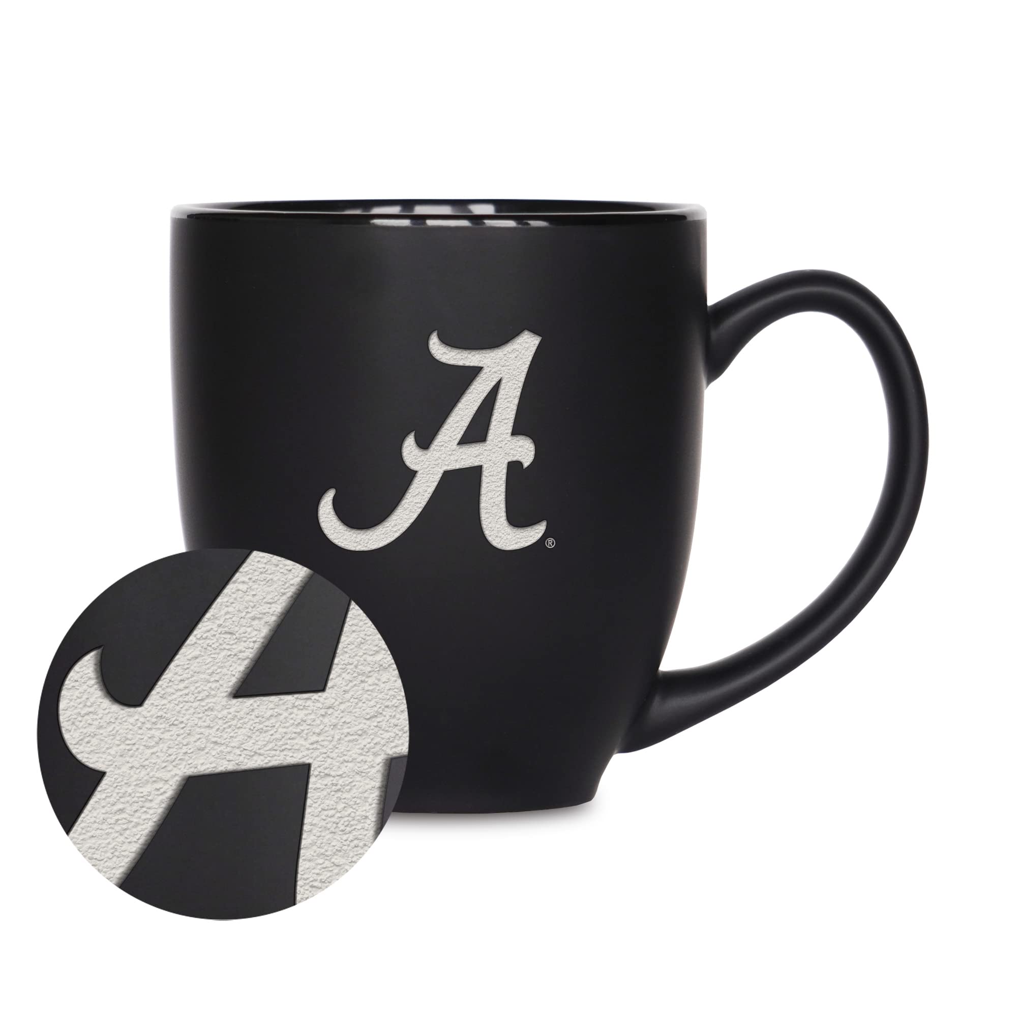 Rico Industries NCAA Alabama Crimson Tide Main - Taza bistró negra mate de 473 ml, para bebidas calientes o frías, logotipo del equipo grabado para una sensación única