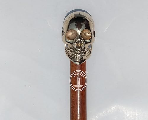 Bastón de calavera humana elegante ceremonia vintage para ortopédico unisex resistente (dorado) para regalos de Halloween y carismas.