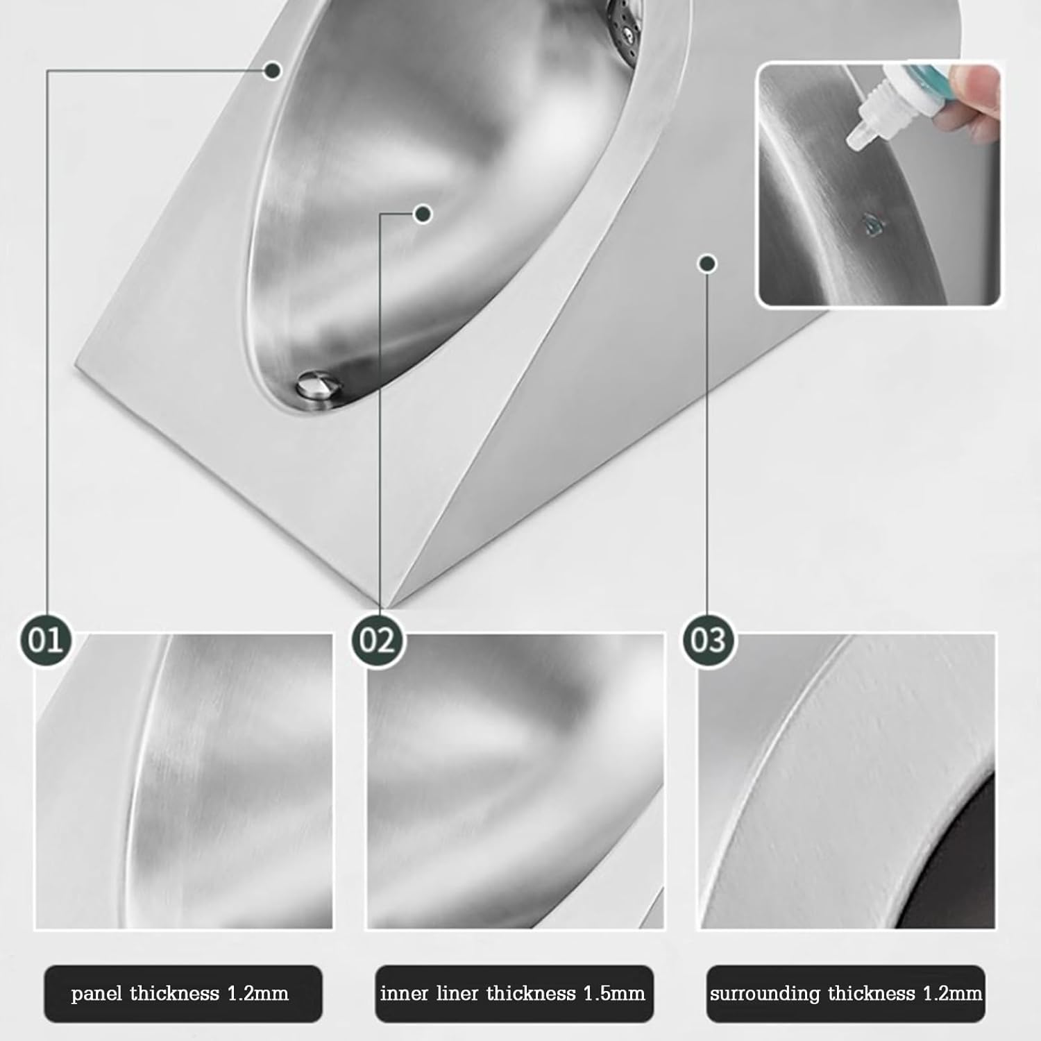 304 Stainless Steel Wall-Mounted Urinal for Men, Touchless Automatic Flush with Anti-Odor System, Ideal for Household, Restaurants, Offices, Gyms, and Public Restrooms(Silver)