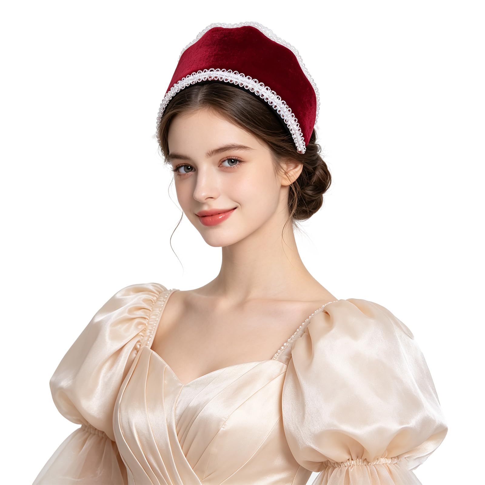 RUIXIA Victorian Medieval Velvet Anne Boleyn Hat Elizabethan Tudor Headwear