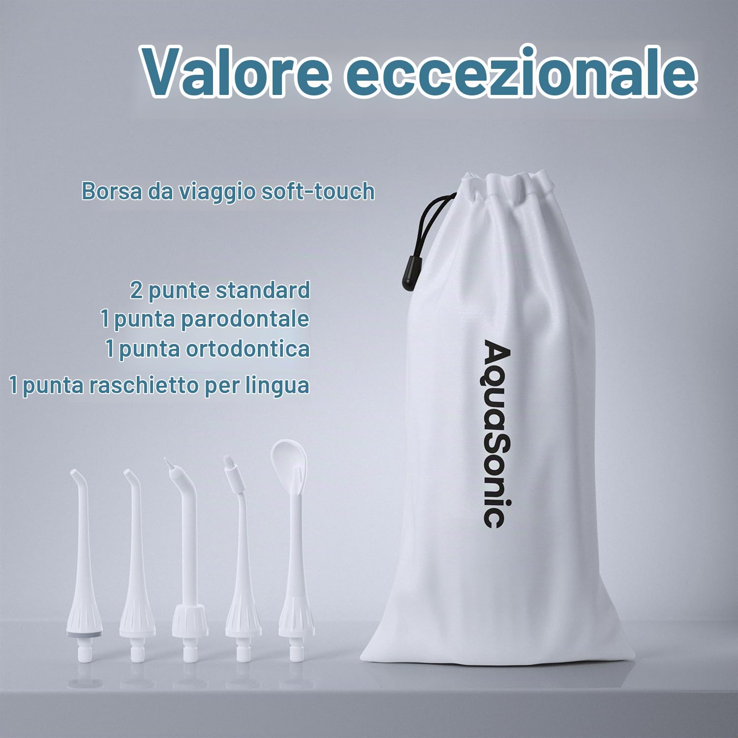 AquaSonic - Idropulsore | Filo interdentale ricaricabile senza fili per la pulizia dei denti | Acqua Flosser impermeabile, Irrigatore orale portatile per la pulizia dentale con 5 punte a getto |