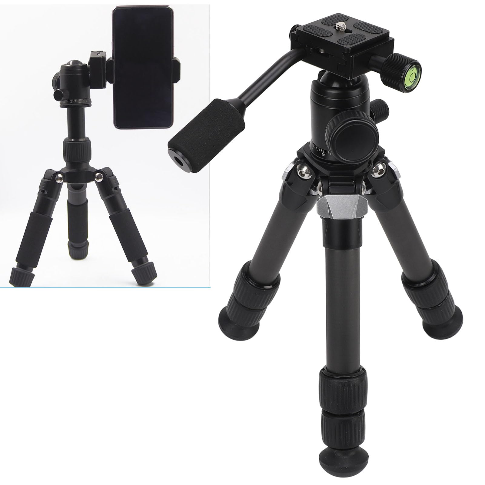 Mini Statyw, Składane Włókno Węglowe z Wysokości 360 Stopni na Głowicy Kulowej i Poziomie Bąbelków dla Kamery DSLR, Kompaktowy Statyw Stacjonarny z 1 4 -calową śrubą do 13 Funtów