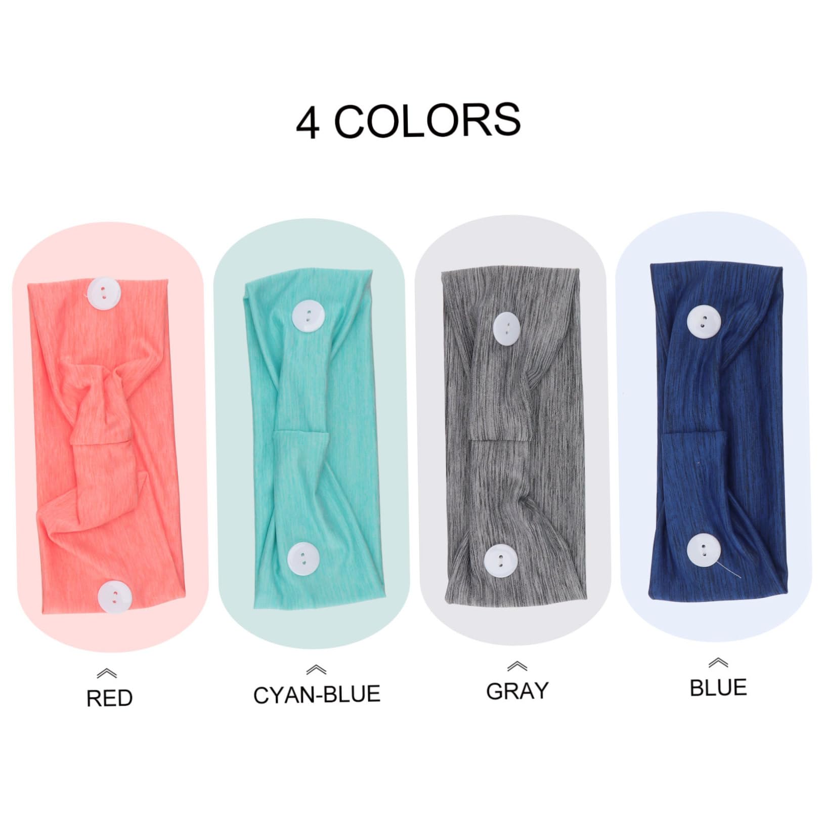 DOITOOL 12pezzi Fasce Larghe Per Donne Con Bottoni Fascia Sportiva Traspirante Per Protezione Auricolare Di Colori Rosso Blu Verde