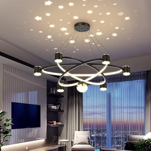 Lámpara Colgante LED con diseño de Estrellas para Sala de Estar, Moderna lámpara de Techo LED para Comedor, luminaria de suspensión Negra, lámparas de Hierro y acrílico