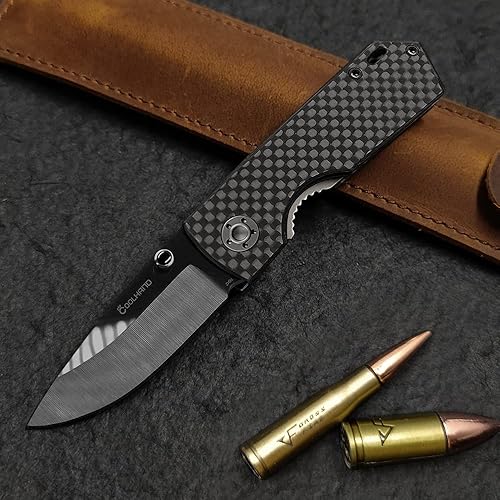 Miniatura 5 de Cool Hand Cuchillo plegable de fibra de carbono de 5.2 pulgadas, hoja de cerámica de espejo negro pulido de 2 pulgadas, cuchillo de bolsillo