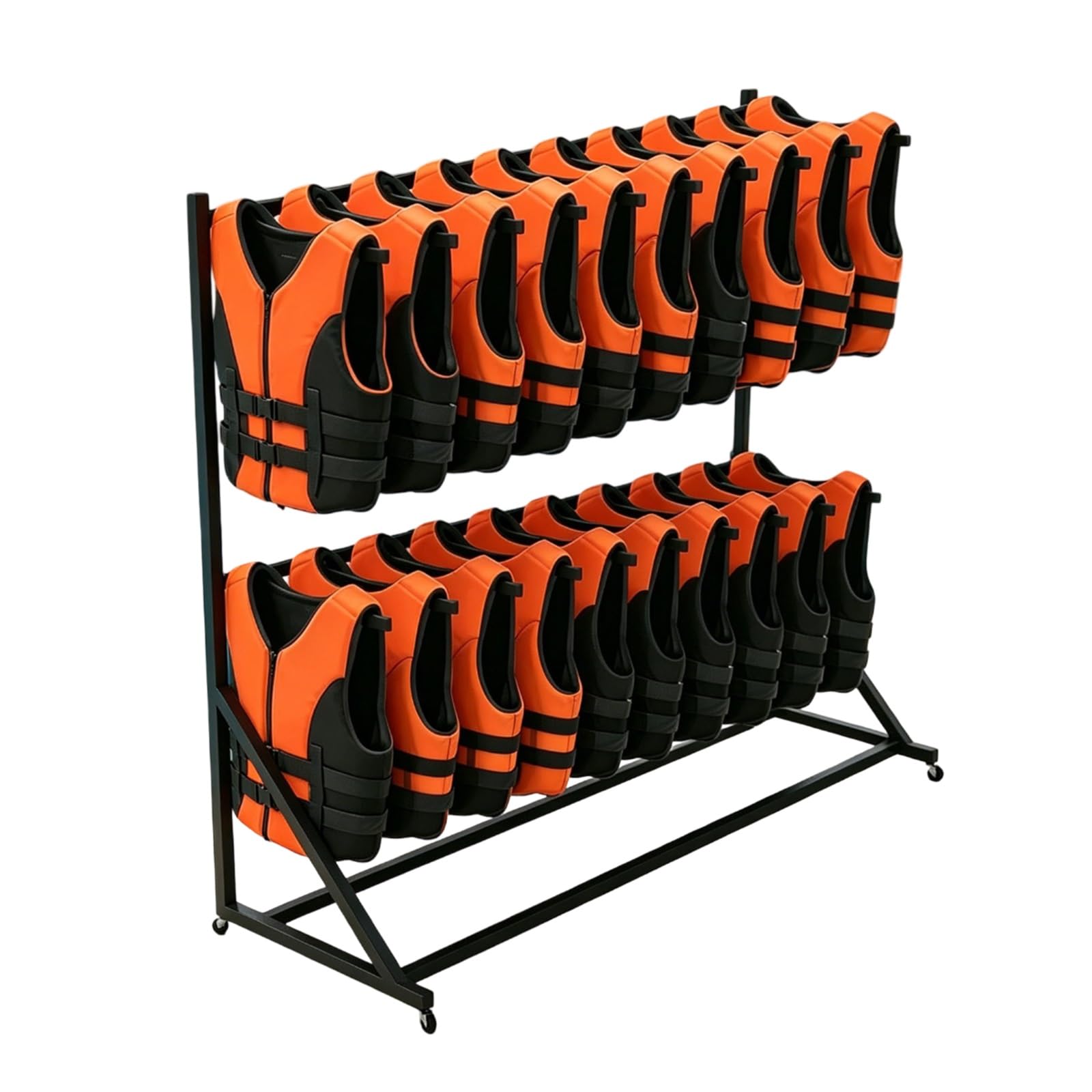 Life Jacket and Vest Hanger, Pool Tool Organizer Holder with Swivel Wheels, Metal Dock Organizer Drying Rack for wetsuits and buoyancy vests(2-Tier)