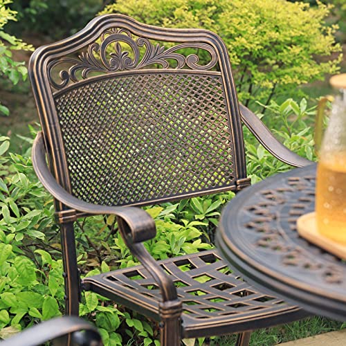 Sophia & William 5 Pieces Cast Aluminium Patio Dining Set, Premium Outdoor Chairs And Table Set With 1.97" Umbrella Hole, Bronze Conversation Bar Bistro Furniture For Porch Balcony Backyard #TOP3