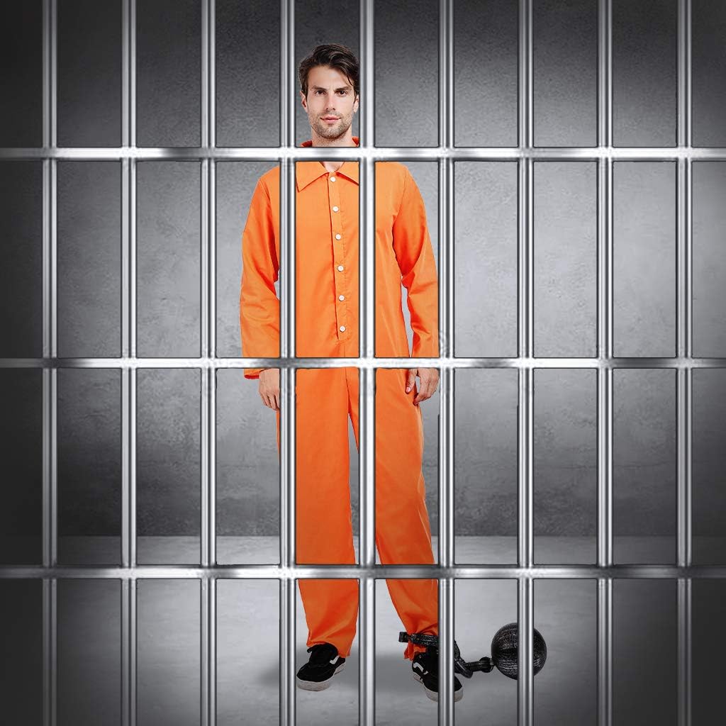 ReneeCho Orange Prisoner Jumpsuit Jailbird Costume Men Adult Halloween Inmate Onesie - Image 6