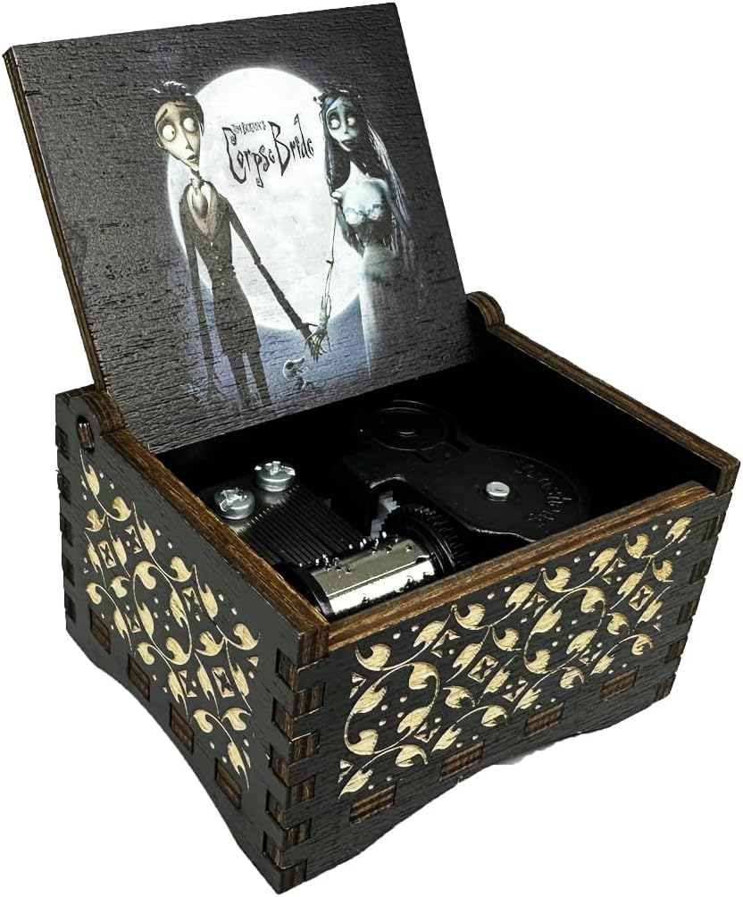 Youtang CorpseBride Wooden Music Box, Antique Engraved Case, Birthday Gift/Valentine’s Day Gift/Mother’s Day/Fathers Day/Children’s Presents/Home Decoration/Collectibles (Wind up, Black)