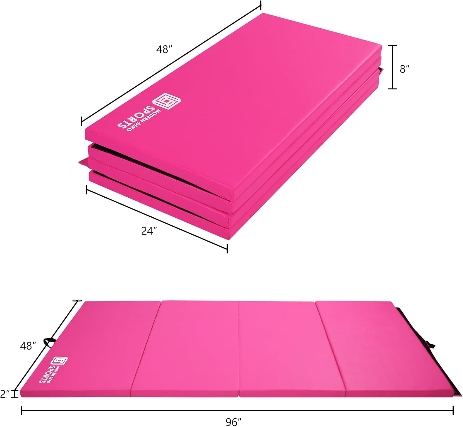 Foldable 8'x4'x2" Gymnastics Mat with 4 Panels, Handle, Hook Loop, Waterproof Cover, 100% EPE Core, Tumbling Mat for Home Aerobics Yoga