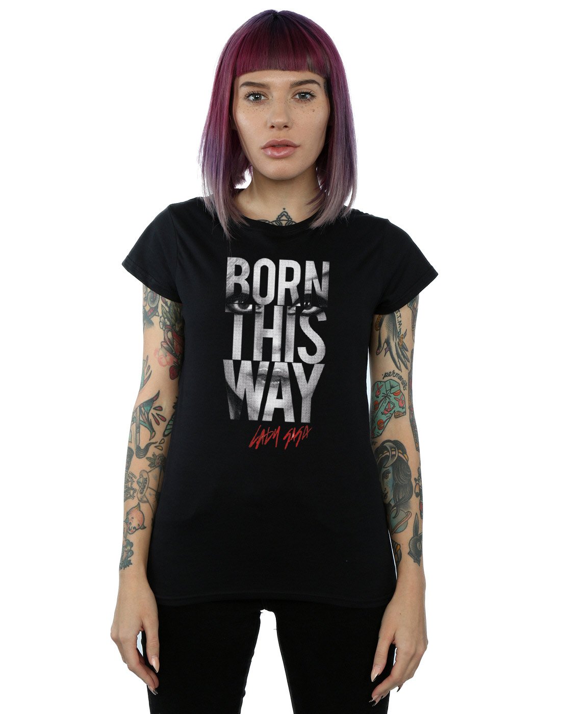 Lady Gaga Women's Black Born This Way Text Boyfriend Fit T-Shirt XXX-Large