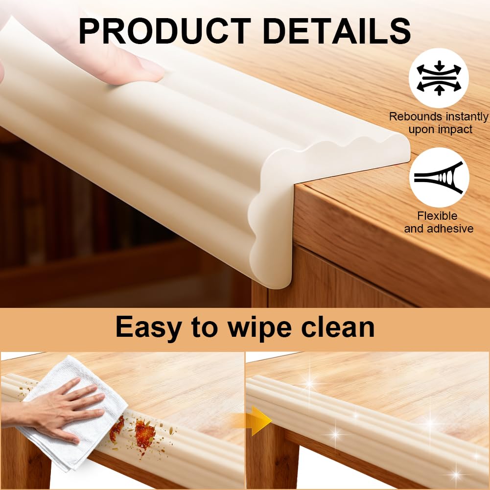 Bandes de Sécurité en Mousse, 2m x 8cm Bande de Protection De Bord De sécurité d-e Type W, Bandes d-e Mousse Autocollantes pour Enfants, pour Tableau, Chaise, Meubles, Escalier(Blanc Ivoire)