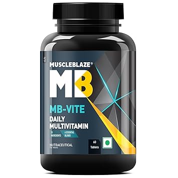 MuscleBlaze MB-Vite Daily Multivitamin (60 Tablets) | With 51 Ingredients & 6 Blends, Vitamins & Minerals, Prebiotic & Probiotics, Amino Acid Blends | For Energy, Stamina & Recovery - image, photos